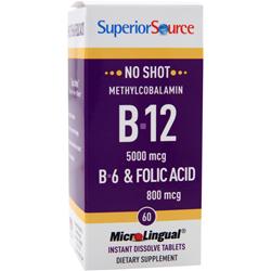 Superior Source No Shot Methylcobalamin B12 (5000mcg) + B6 & Folic Acid (800mcg) 60 tabs