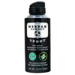 Herban Cowboy Dry Spray Deodorant Body Spray Sport 2.8 oz
