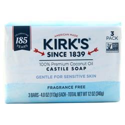 Kirks Natural Gentle Castile Bar Soap Fragrance Free 3 pack