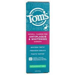 Toms Of Maine Antiplaque & Whitening Toothpaste Spearmint Gel - Fluoride Free 4 oz