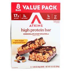 Atkins High Protein Bar Chocolate Chip Granola - Value Pack 8 bars