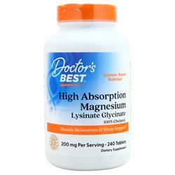 Doctors Best High Absorption Magnesium Lysinate Glycinate - 100% Chelated (200mg) 240 tabs