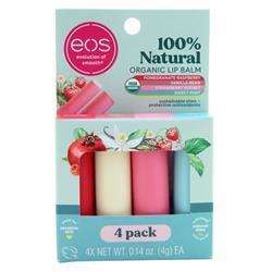 EOS Products 100% Natural Organic Lip Balm Pomegranate Raspberry, Vanilla Bean, Strawberry Sorbet, Sweet Mint 4 pack