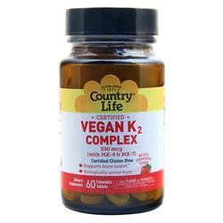 Country Life Vegan K2 Complex (500mcg) Natural Strawberry 60 tabs